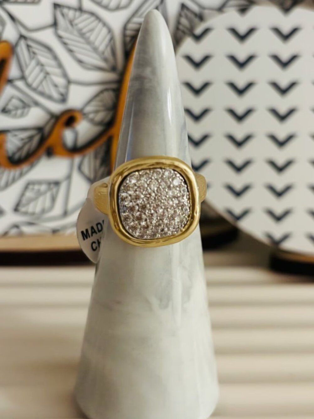Boutique Matte Gold and CZ Ring - Size 7
